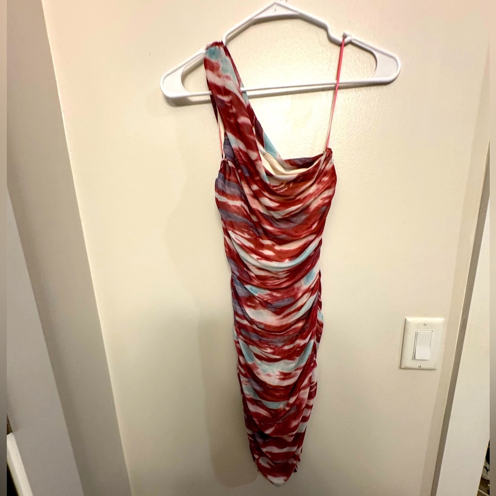 Multicolor one shoulder cocktail dress